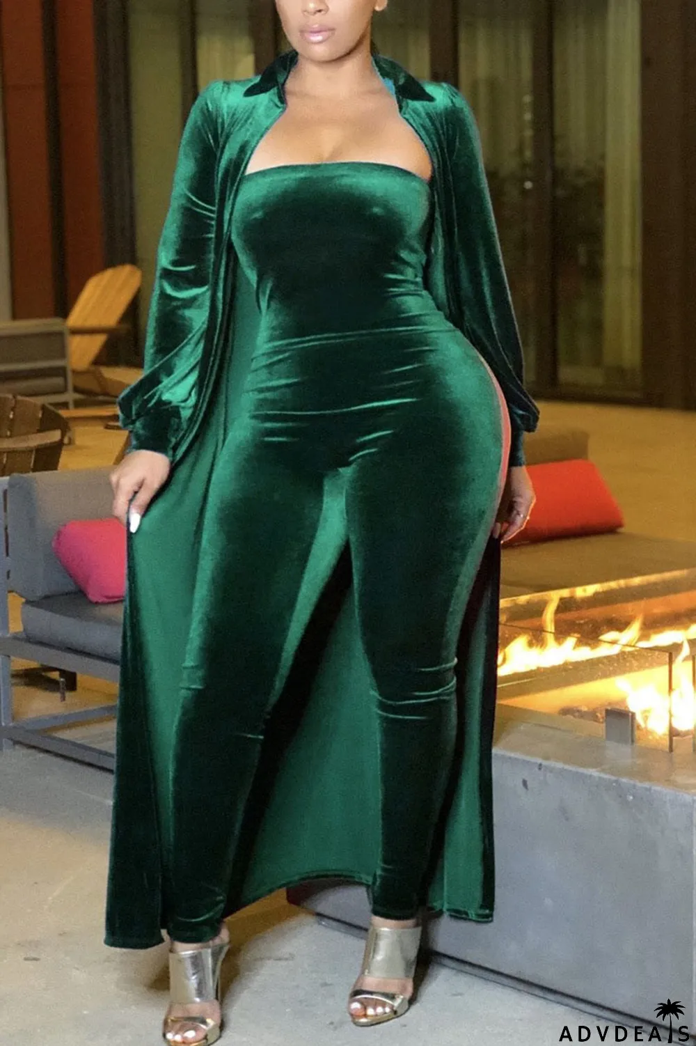 Red Casual Solid Peter Pan Collar Long Sleeve Two Pieces