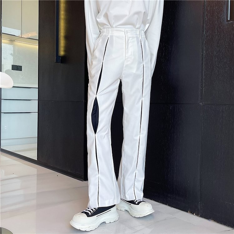 dawfashion-F95-P90 Dark Pleated Black and White Contrasting Fashionable Casual Trousers-Dawfashion- Original Design Clothing Store-Halloween 2022