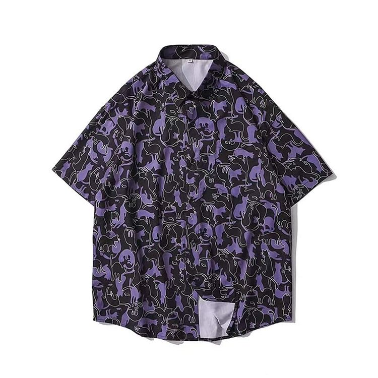 Vintage Kitty Print Loose T-Shirt - Modakawa Modakawa