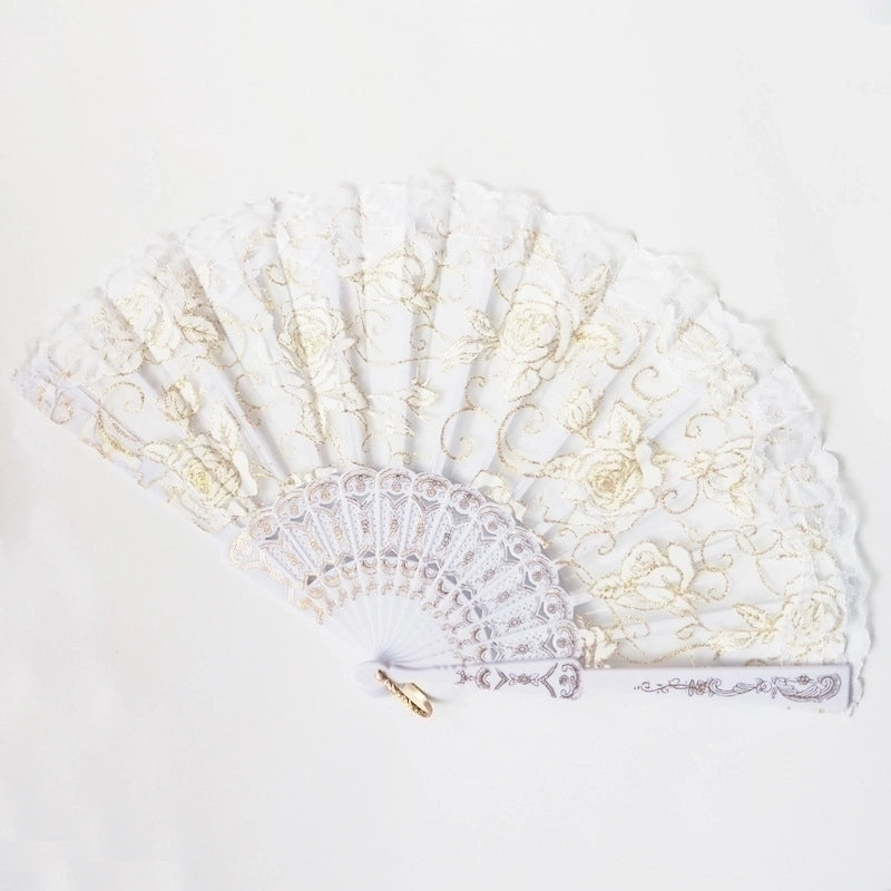 New Solid Color Plastic Women’s Lace Rose Folding Fan