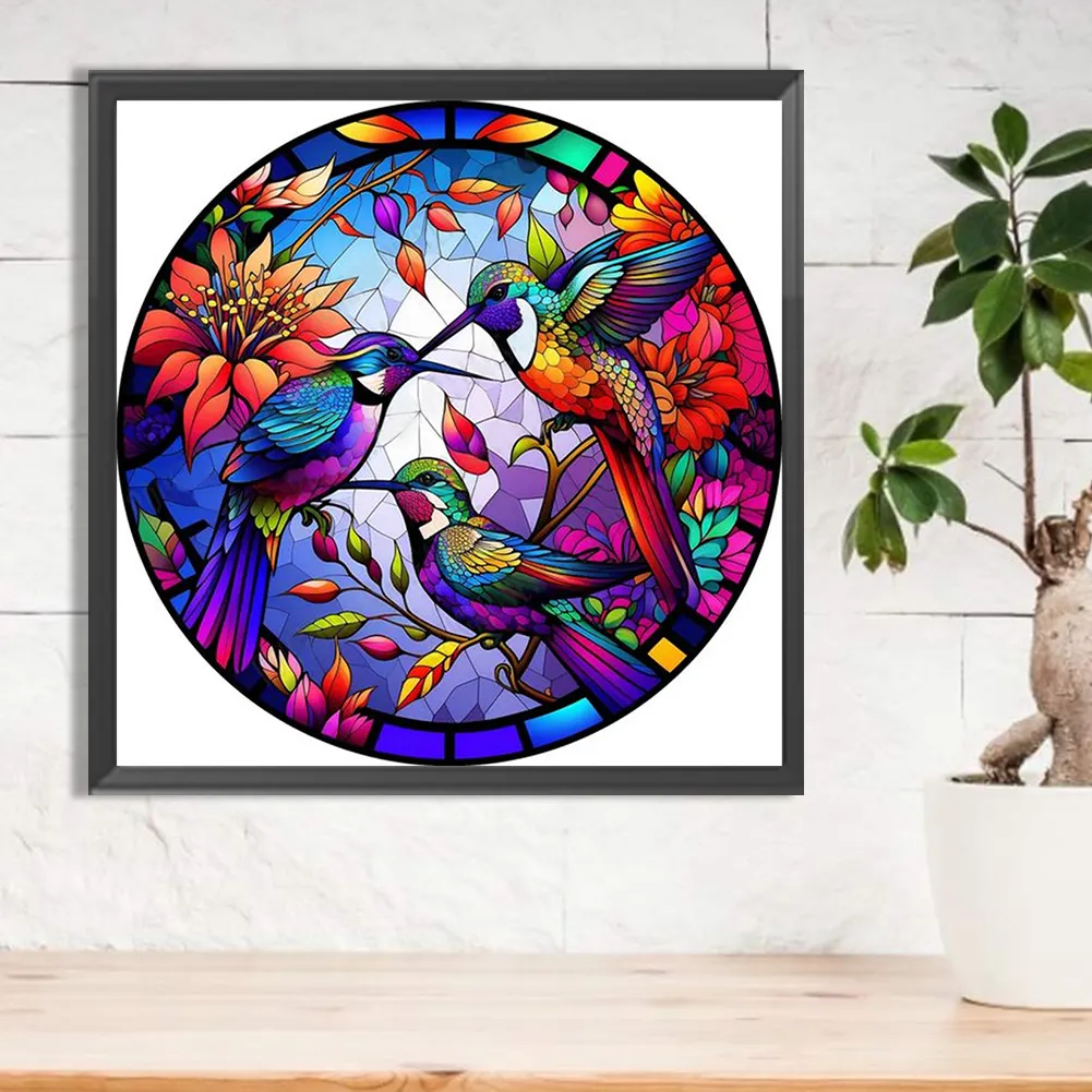 Diamond Painting - Full Round Drill - Stained Glass Birds(Canvas|30*30cm)