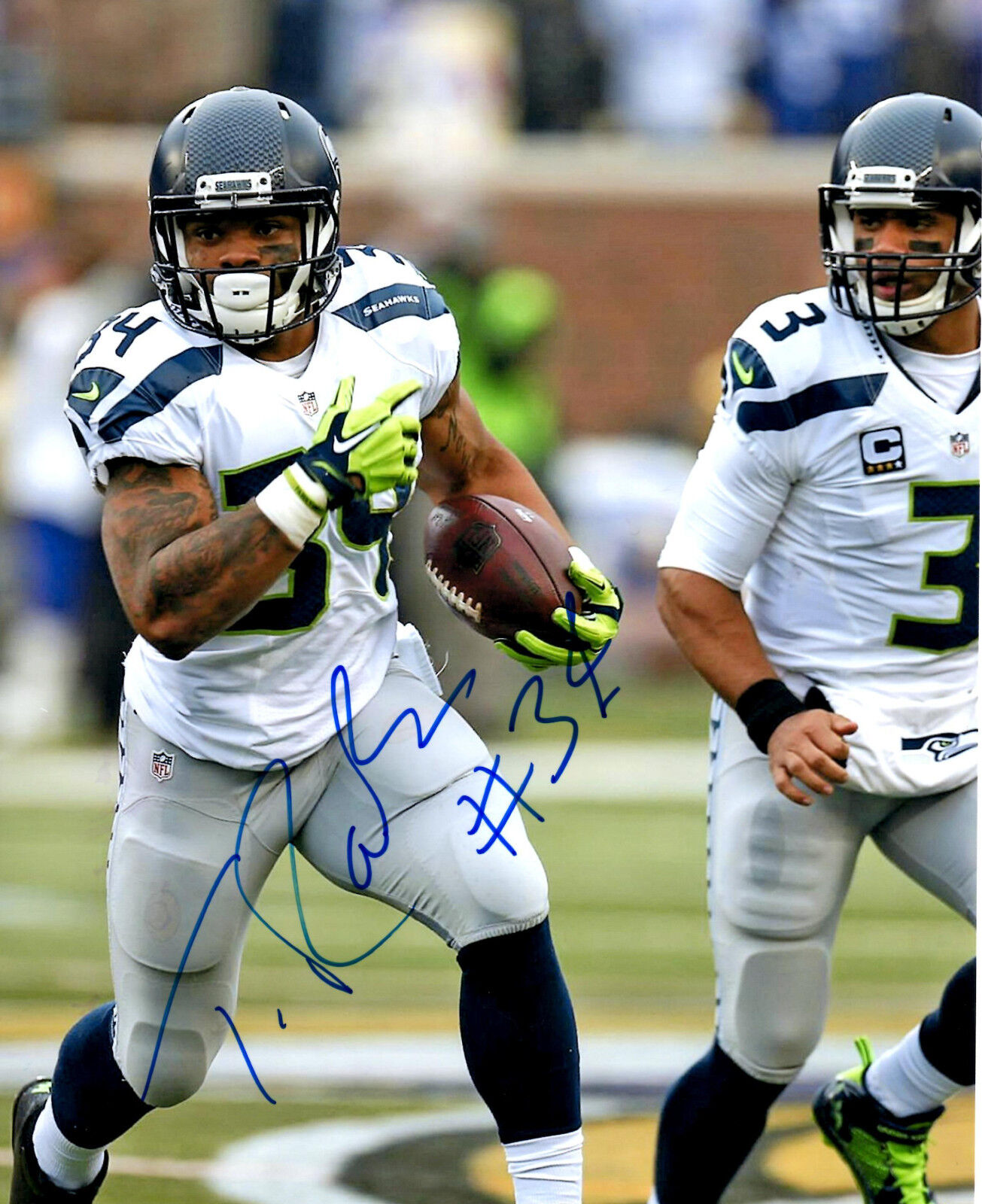 Thomas Rawls auto signed football Photo Poster painting Preprint Seattle Seahawks Rookie Star