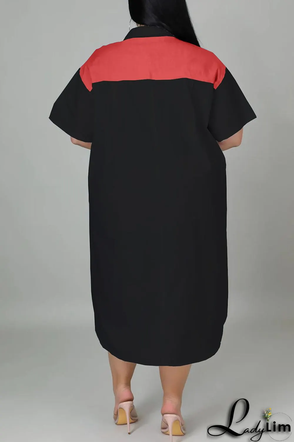 Light Blue Casual Solid Patchwork Zipper Collar Straight Plus Size Dresses