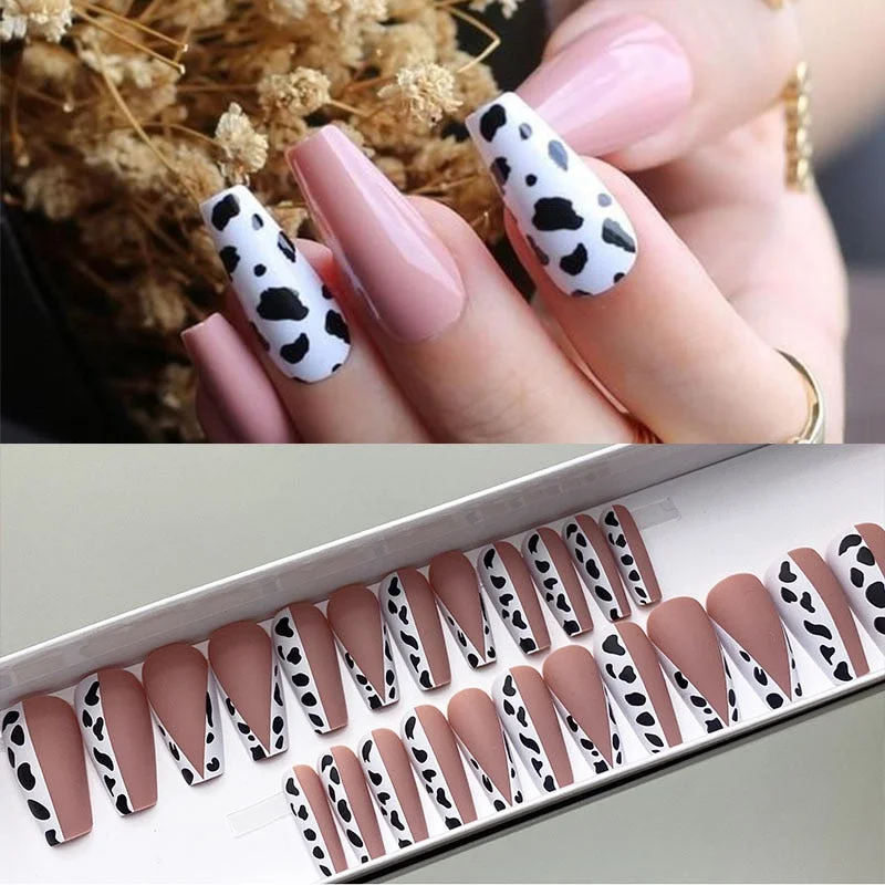 1PC Black White Milk Cow Pattern 3D Nail Stickers Geometrics Lines Leopard Milk Cows Decals Sliders Wraps DIY Decorarion