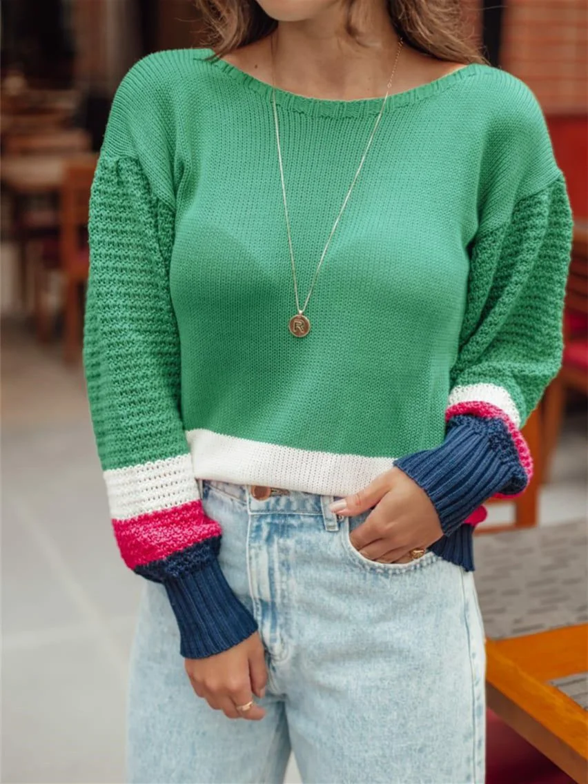 Women's Elegant Flared Sleeve Color Knit Sweater Top