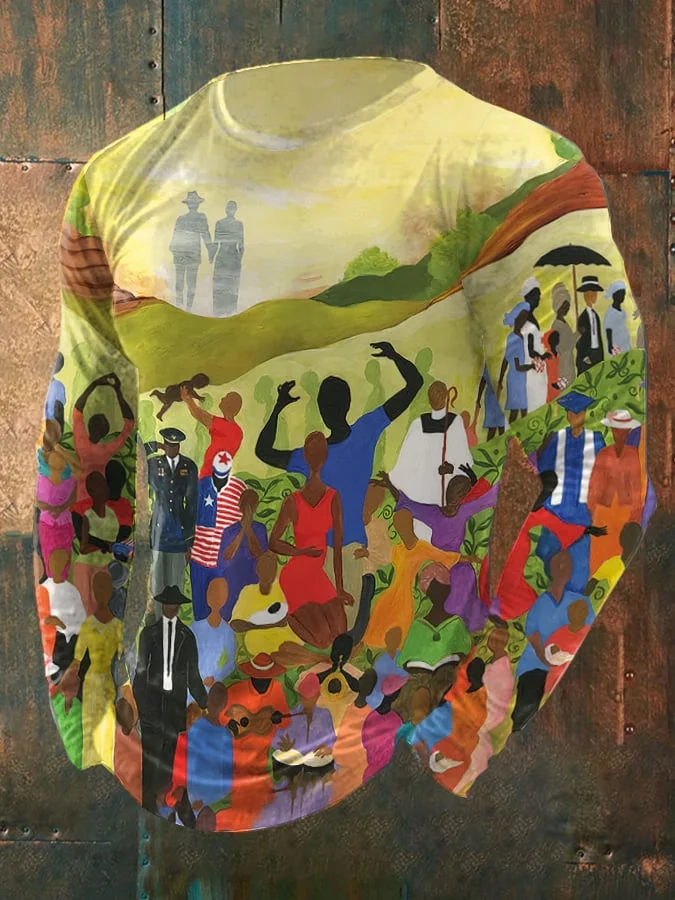 Men's  Juneteenth Cheer Independence And Freedom Print Long Sleeve Top 