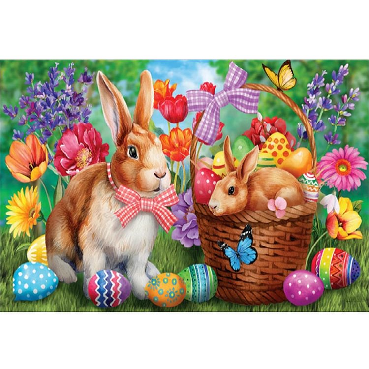 Peinture au diamant - rond complet - oeufs lapin