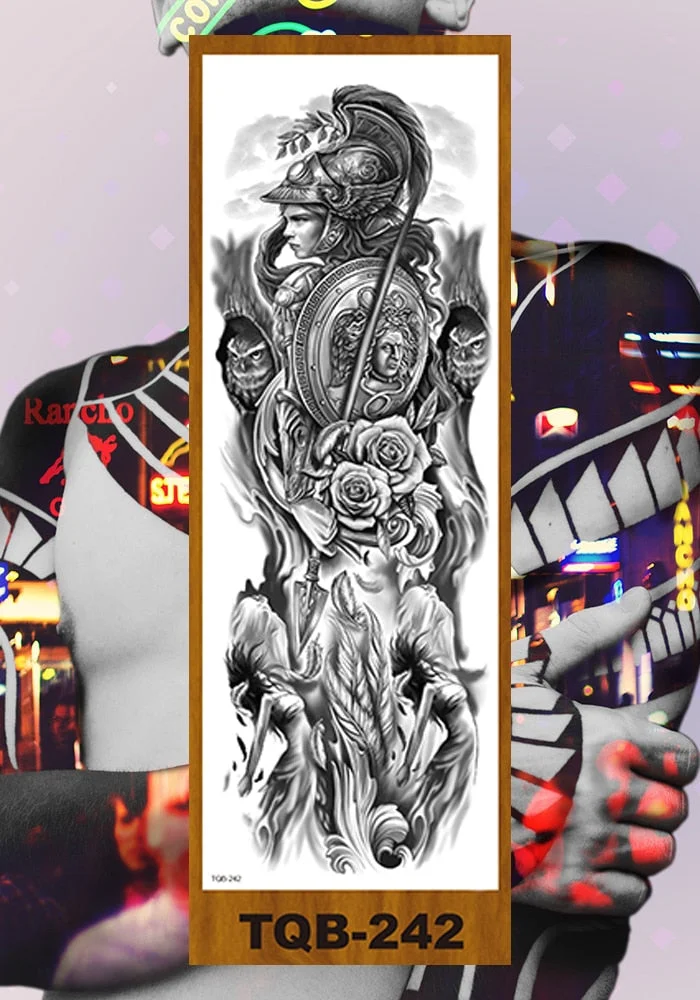 Full Flower Arm Temporary Tattoos Stickers Man Woman Girl Body Fake Tatoo Mechanical Robotic Photorealistic Steampunk Astronaut