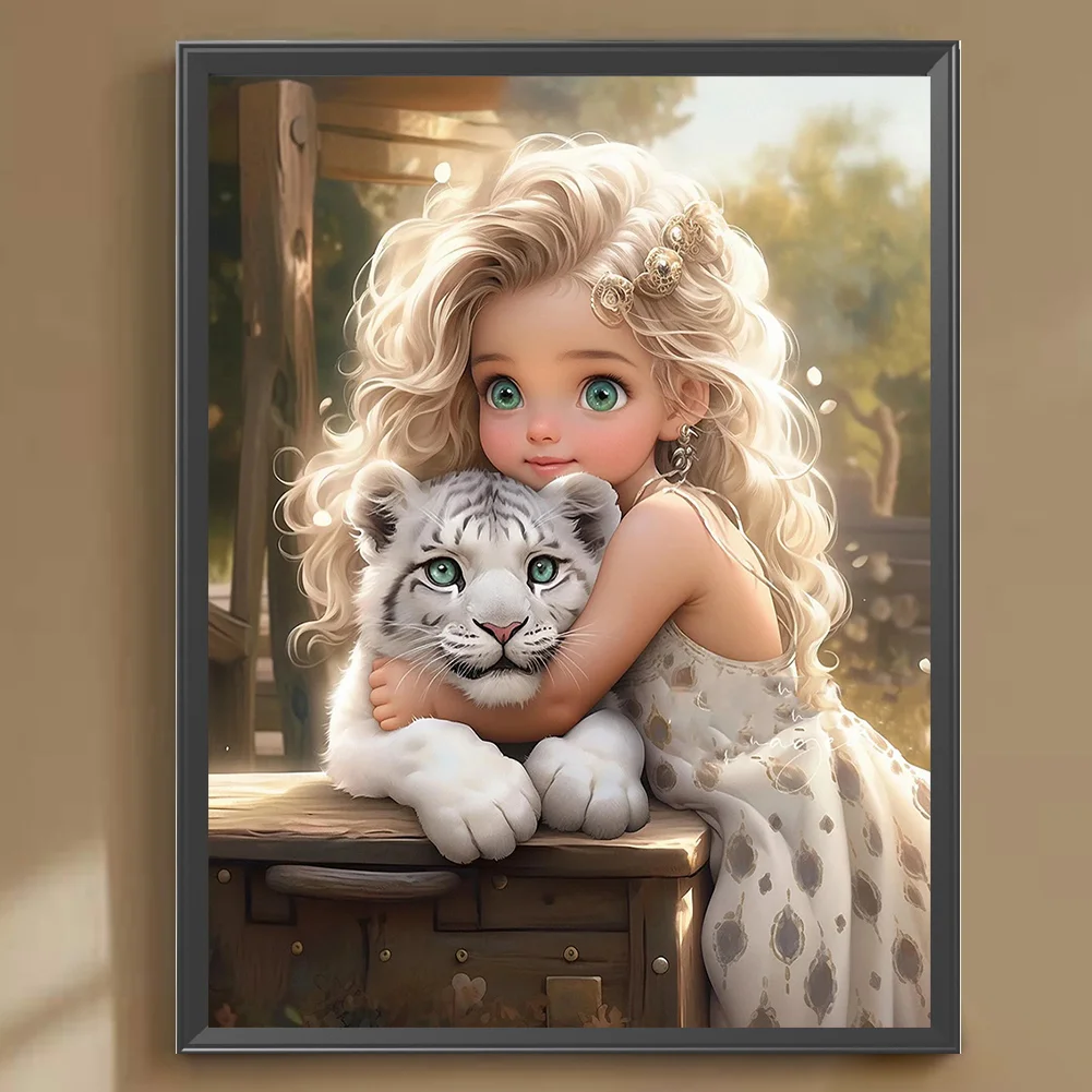 Diamond Painting - Full Round Drill - Sweet Girl Tiger(Canvas|30*40cm)