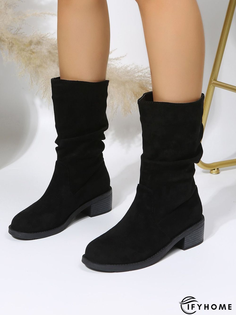 Faux Suede Slip On Slouchy Boots | IFYHOME
