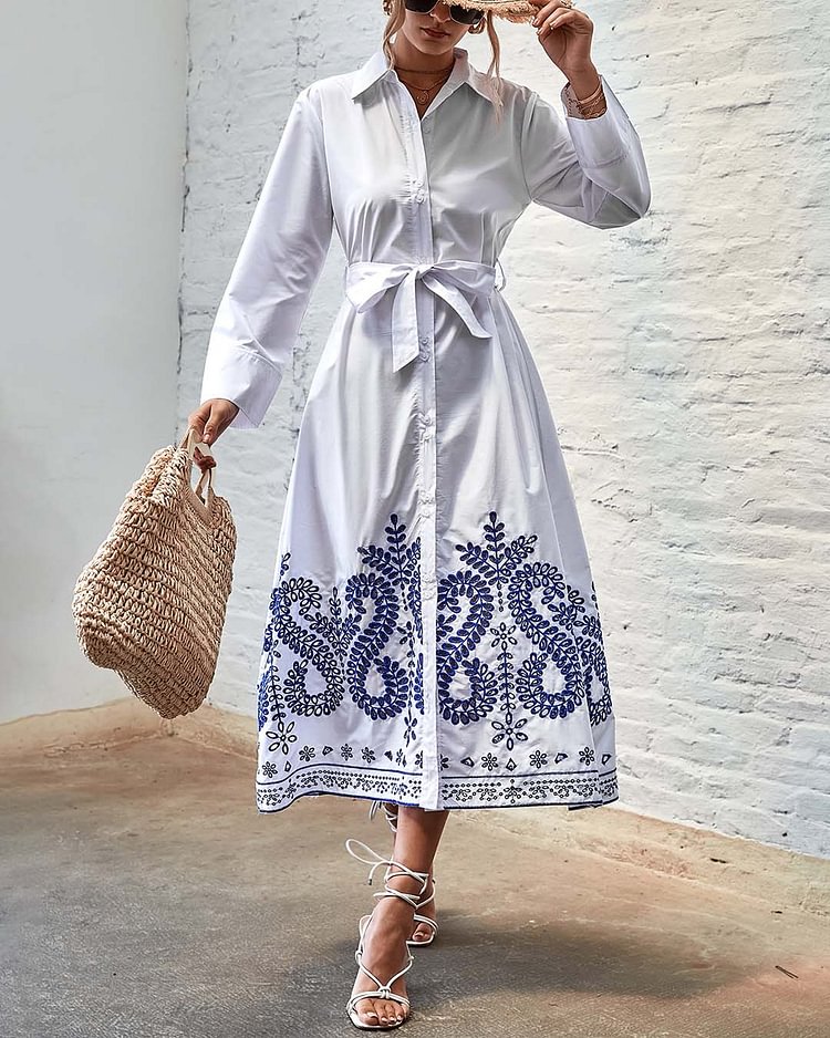 Resort Leaf Tie Shirt Dress