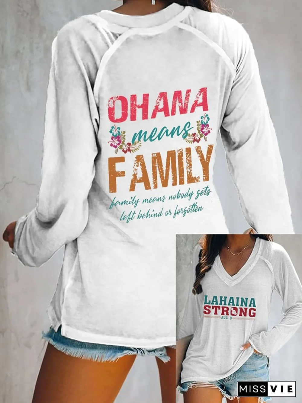 Women'sLahaina Strong Onana Means Family Hawaii Print V-Neck Top