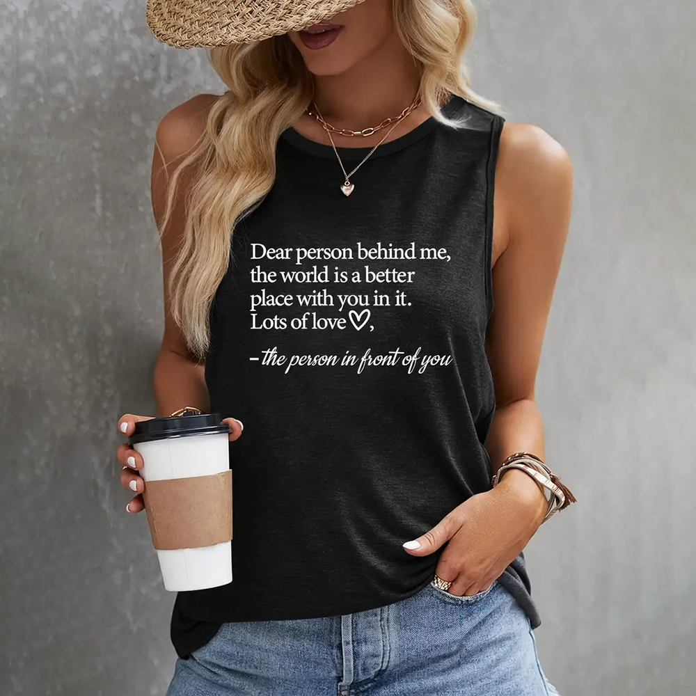 Teepublicz Women's Fashion Q of Hearts Pattern Printed Sleeveless Vest Simple White Sleeveless Tops Summer Breathable Women's Clothing