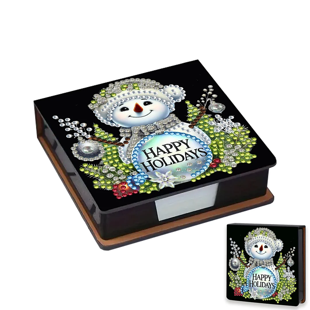 5D DIY PU Snowman Diamond Painting Notecard Box Gem Art Sticky Note Holder