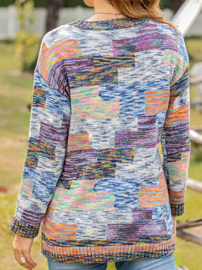Color Long Sleeve Cotton-Blend Shift Sweater