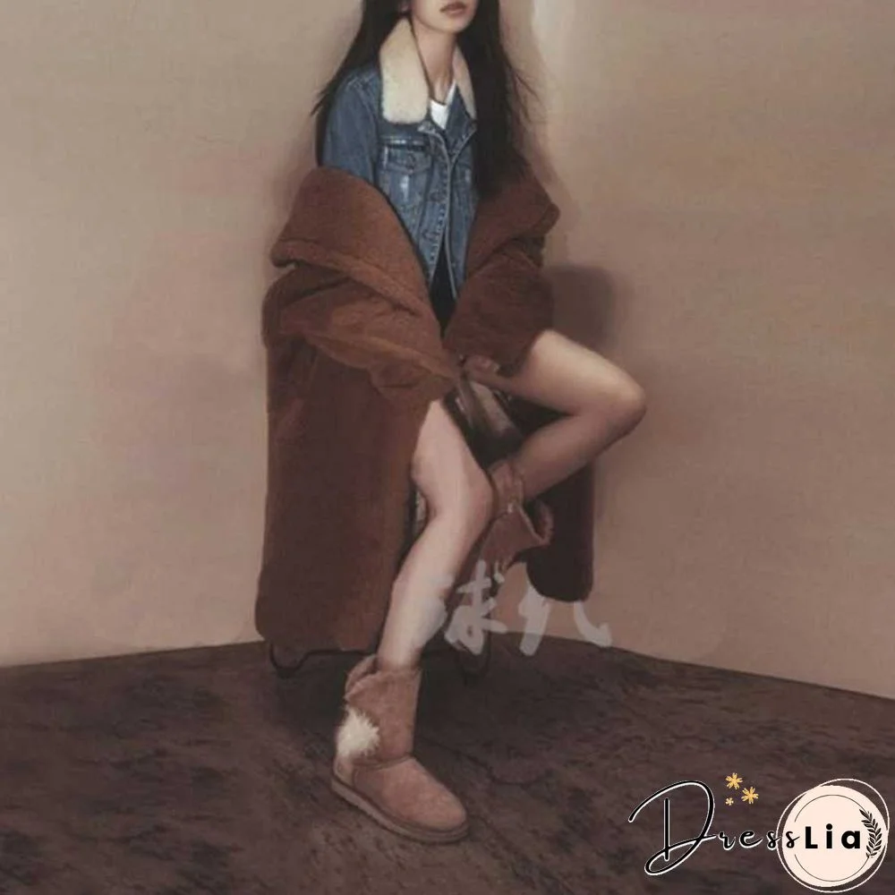 Long Faux Fur Camel Teddy Coat Maxi Jackets