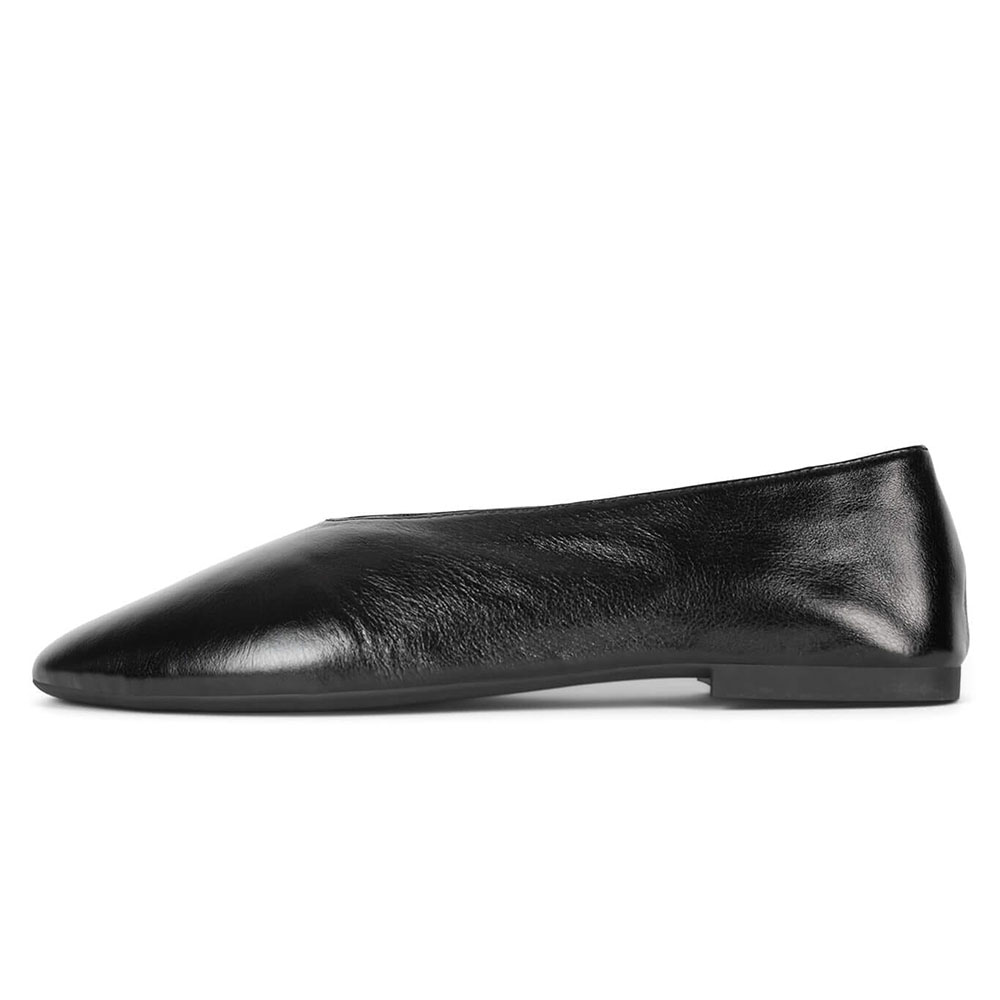 Black Vegan Leather Round Toe Flat Slip-On Ballet Shoes Nicepairs