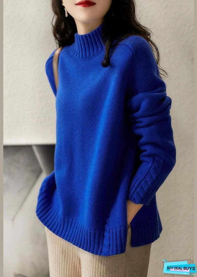 Vintage Blue Side Open Slim Fit Wool Fall Knit sweaters