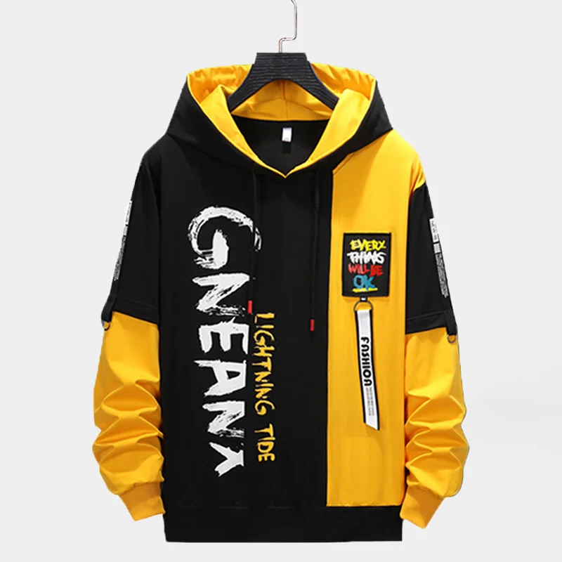 Men Letter Print Color Block Hoodie Techwear Shop