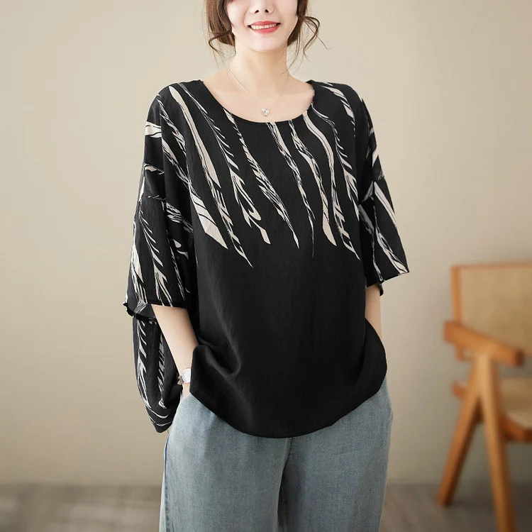 Loose Printed Round Neck T-shirt - yankia