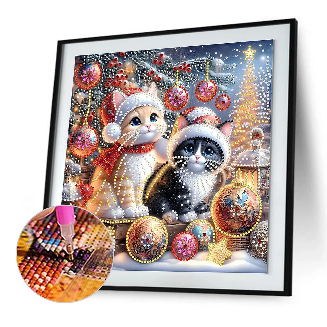Christmas Cat - Diamond Painting - Partial Special Shaped Drill(Canvas|30*30cm)