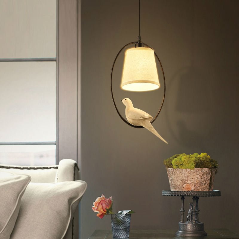 Vintage Birds Pendant Lights For Dining Room Fixtures E27 Socket Flax Fabric Lampshade Coffee Restaurant Decorated Hanging Lamp