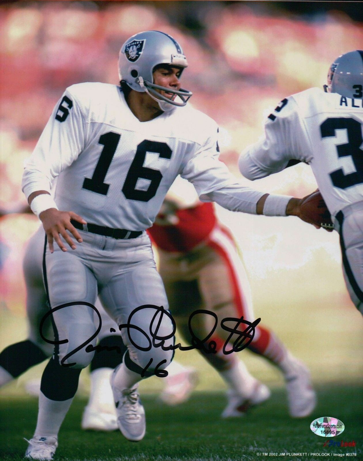 Jim Plunkett Signed 8X10 Photo Poster painting Autograph Raiders Hand-Off Auto w/COA