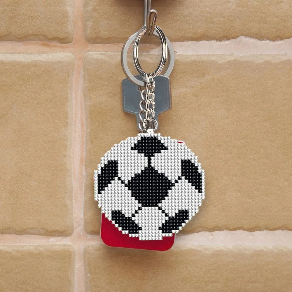 Stamped Beads Cross Stitch Keychain - Football