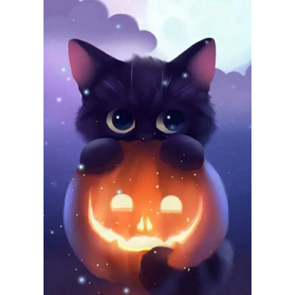 Full Square Diamond Painting - Halloween Pumpkin Cat