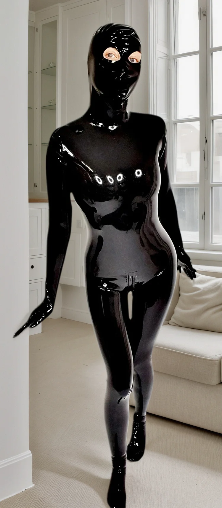 Women Latex Catsuit Combination latex integral Full Cover zentai Sleek Black Latex Full-Body Catsuit