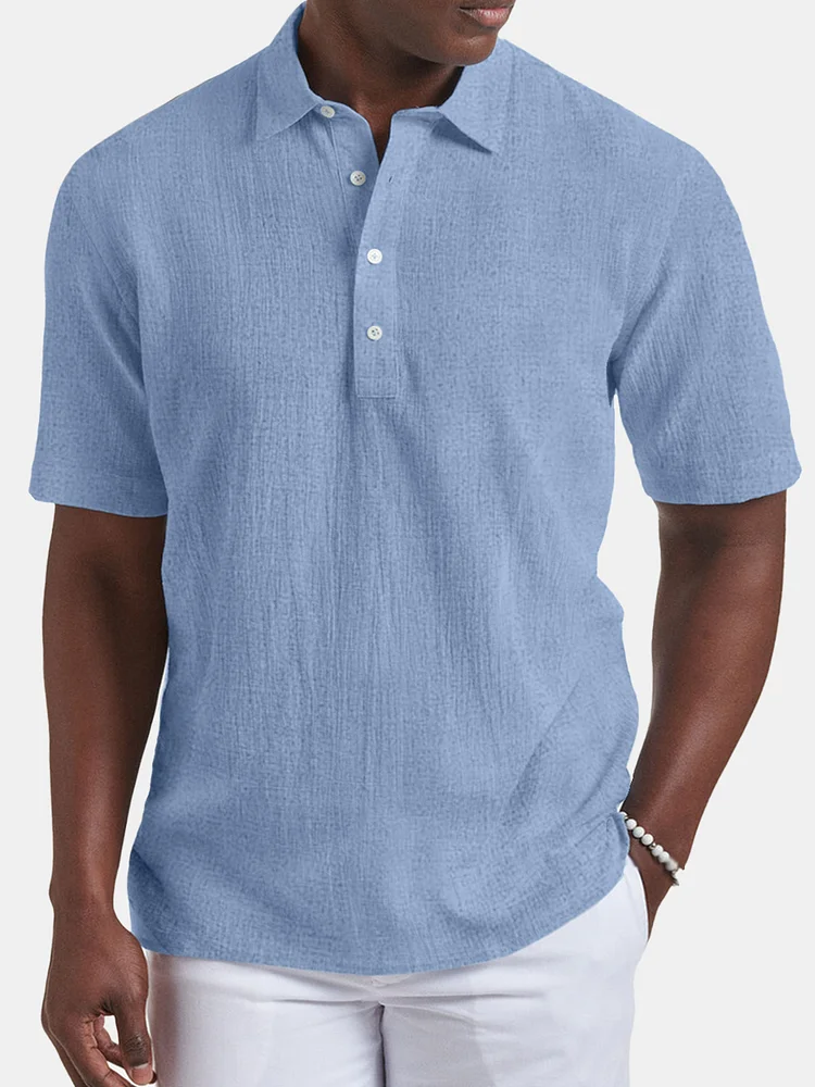 Men's Summer Casual Lapel Solid Color Short Sleeve Shirt