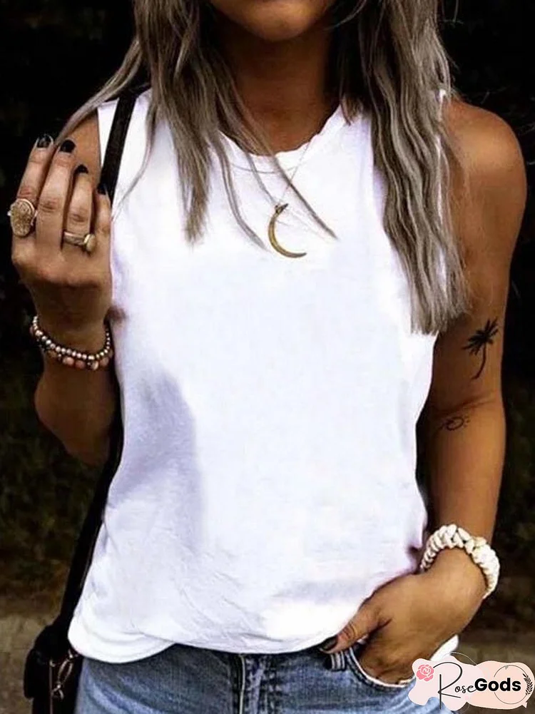 Sleeveless Casual Crew Neck Tops