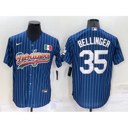 Men's Los Angeles Dodgers #35 Cody Bellinger Navy Mexico Rainbow Cool Base Stitched Baseball Jersey 0C4O