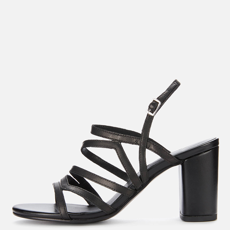 TAAFO Black Women Sandals Narrow Band High Chunky Heels Buckle Strap Ladies Casual Shoes 