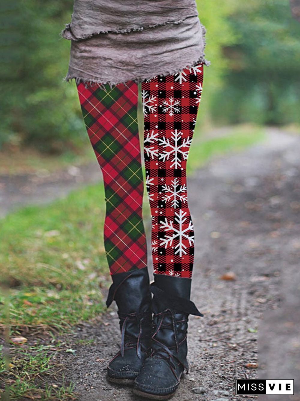 Women's Christmas plaid casual leggings