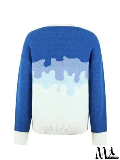 MidiSono - Color Block Dropped Shoulder Sweater