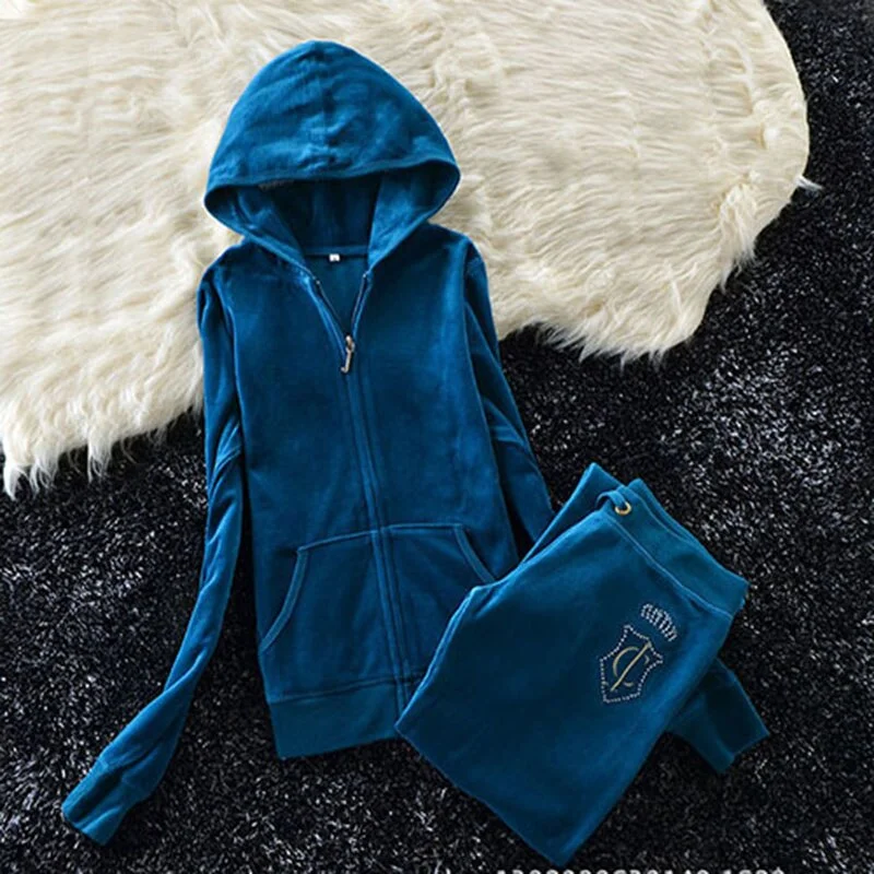 Spring/Fall  2021 Women's Brand Velvet Fabric Tracksuits Velour Female  Hoodies Tops and Pants Size S - XL