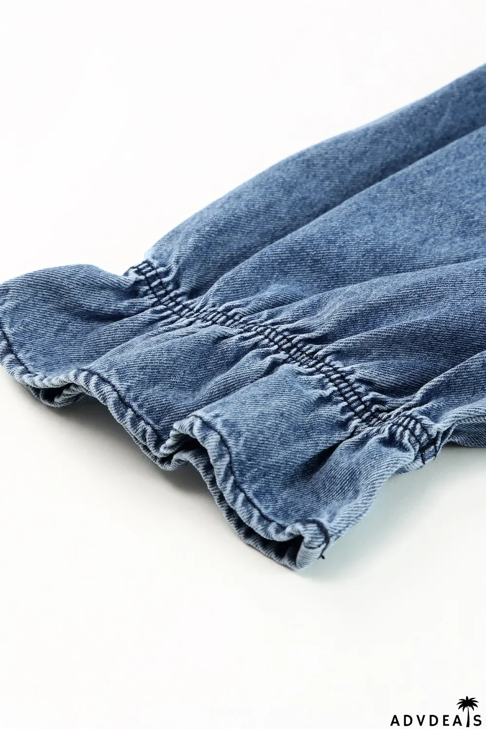 Sky Blue Ruffle Trim Half Sleeve Denim Shirt