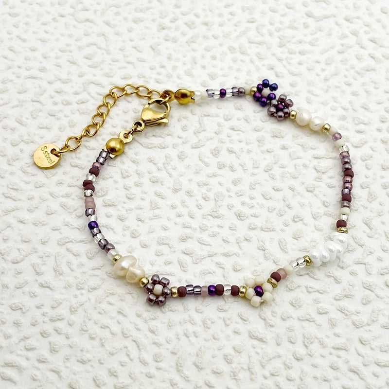 Elegant Preppy Style Sweet Heart Shape Flower 304 Stainless Steel 14K Gold Plated Beaded Chain Bracelets In Bulk