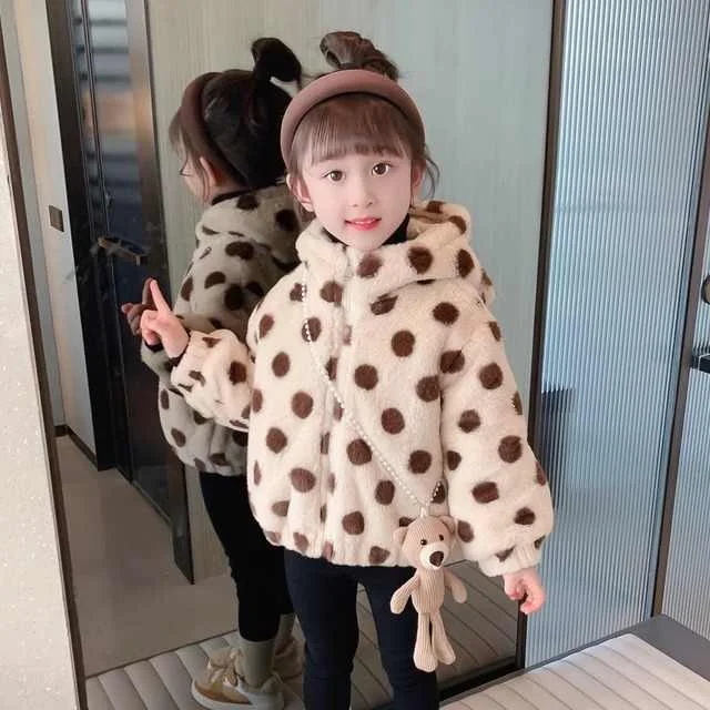 ドット柄 ファッション フード付き 切り替え 女の子 アウター