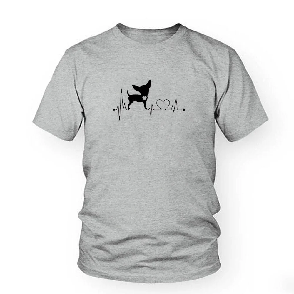 Heartbeat Chihuahua Dog Lovers cotton T Shirt Heartbeat Paw Dogs Tshirt for men Short Sleeve Cotton Top Tees Harajuku