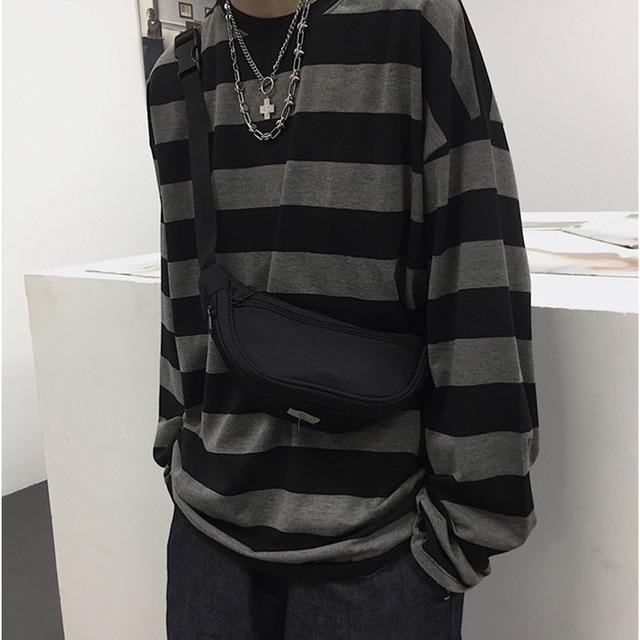 Harajuku Oversized High Street Stripe T-shirt long sleeves vintage style All-match fashion Unisex clothes Japanese Streetwear 1027 - BlackFridayBuys