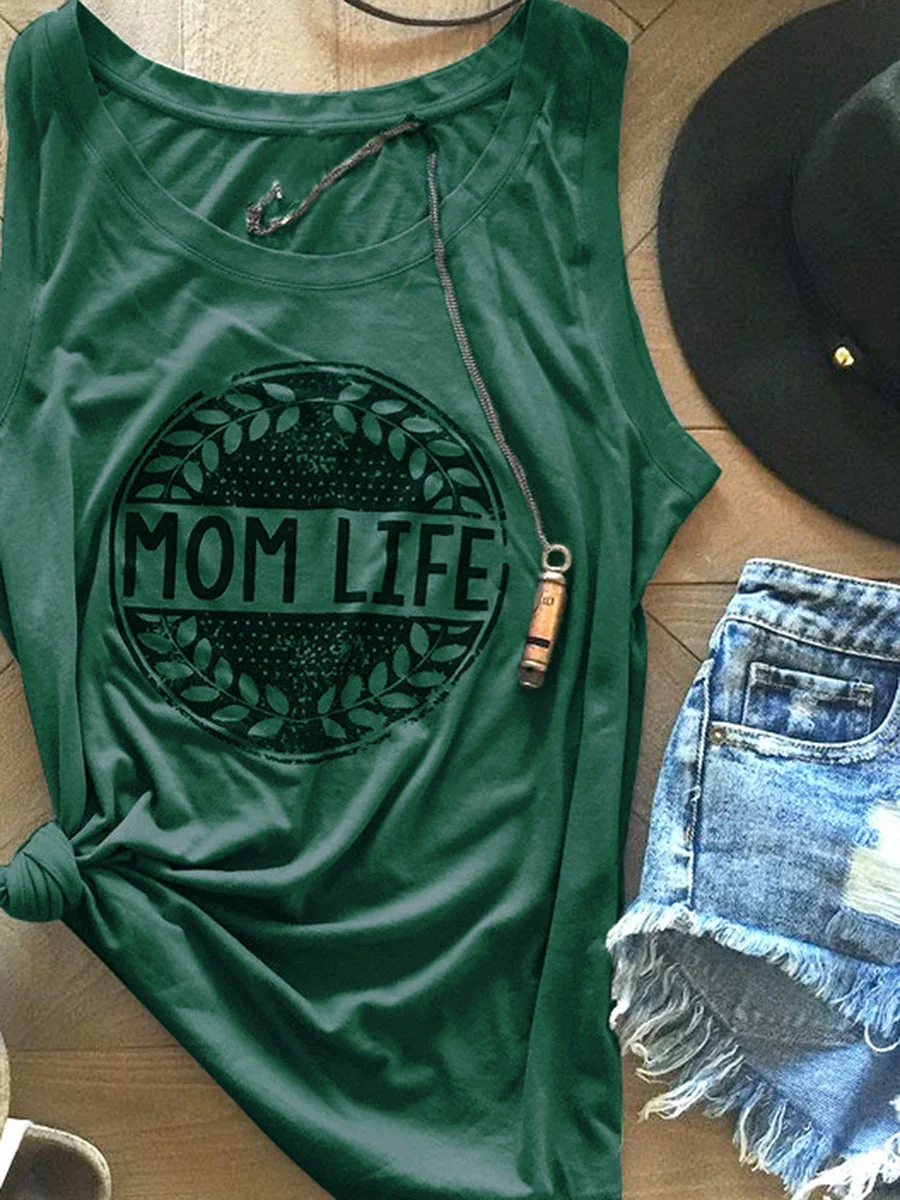 Mom Life Letters Printed Sleeveless T-shirt