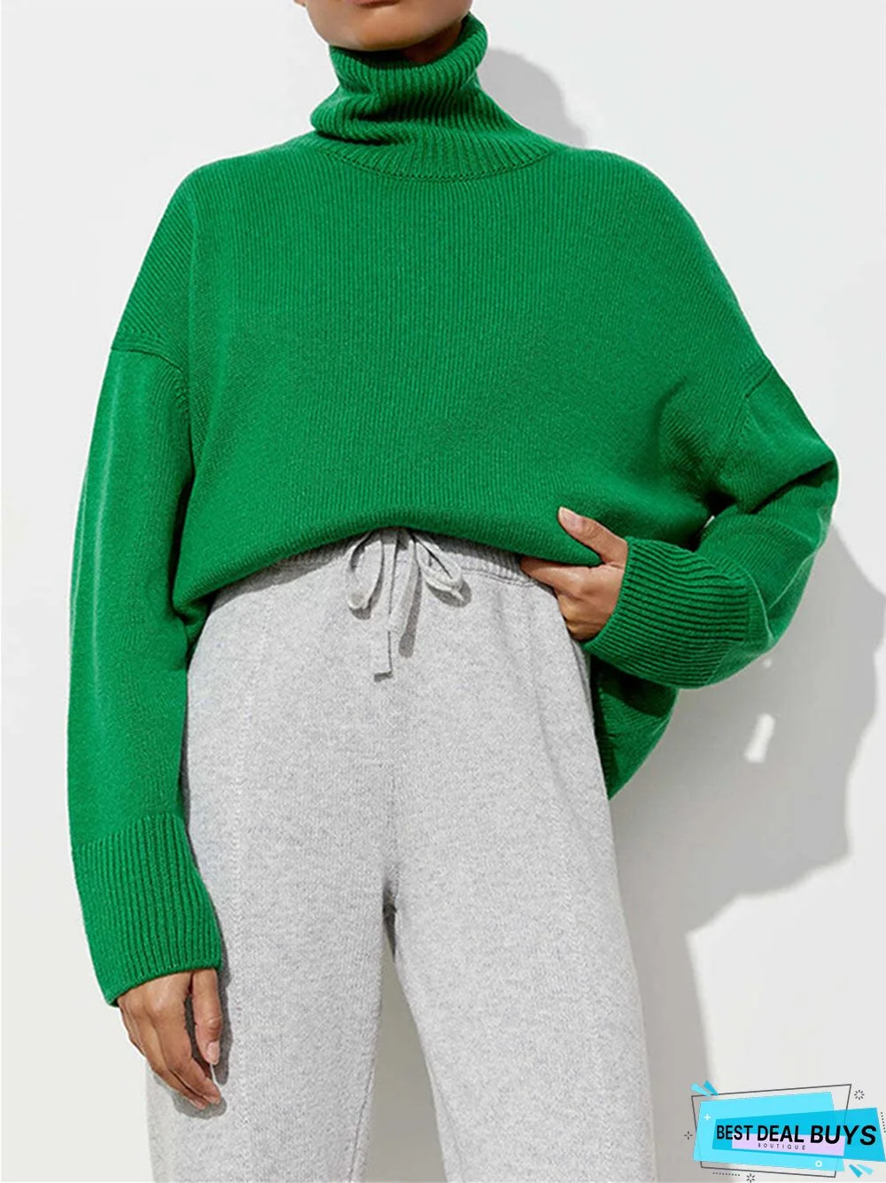 Comfortable Loose Solid Color Classic Versatile Turtleneck Sweater