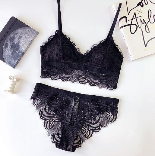 Wriufred Embroidery Green Lace Bralette Underwear Women Bra Sets Wire Free Bras Transparent Ultrathin Plus Size Lingerie Set