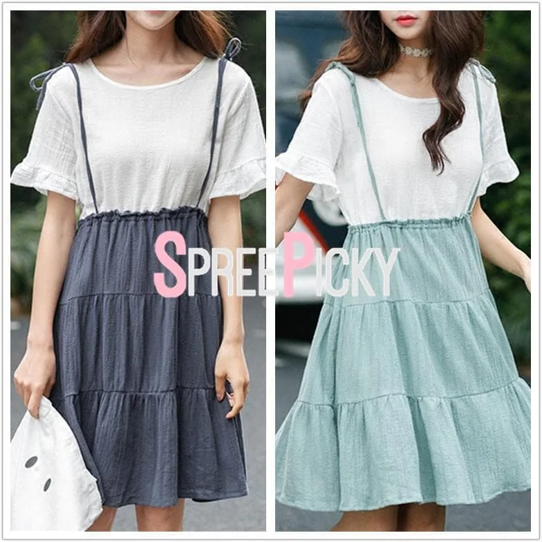 Green/Grey Blue Sweet Dress SP179889