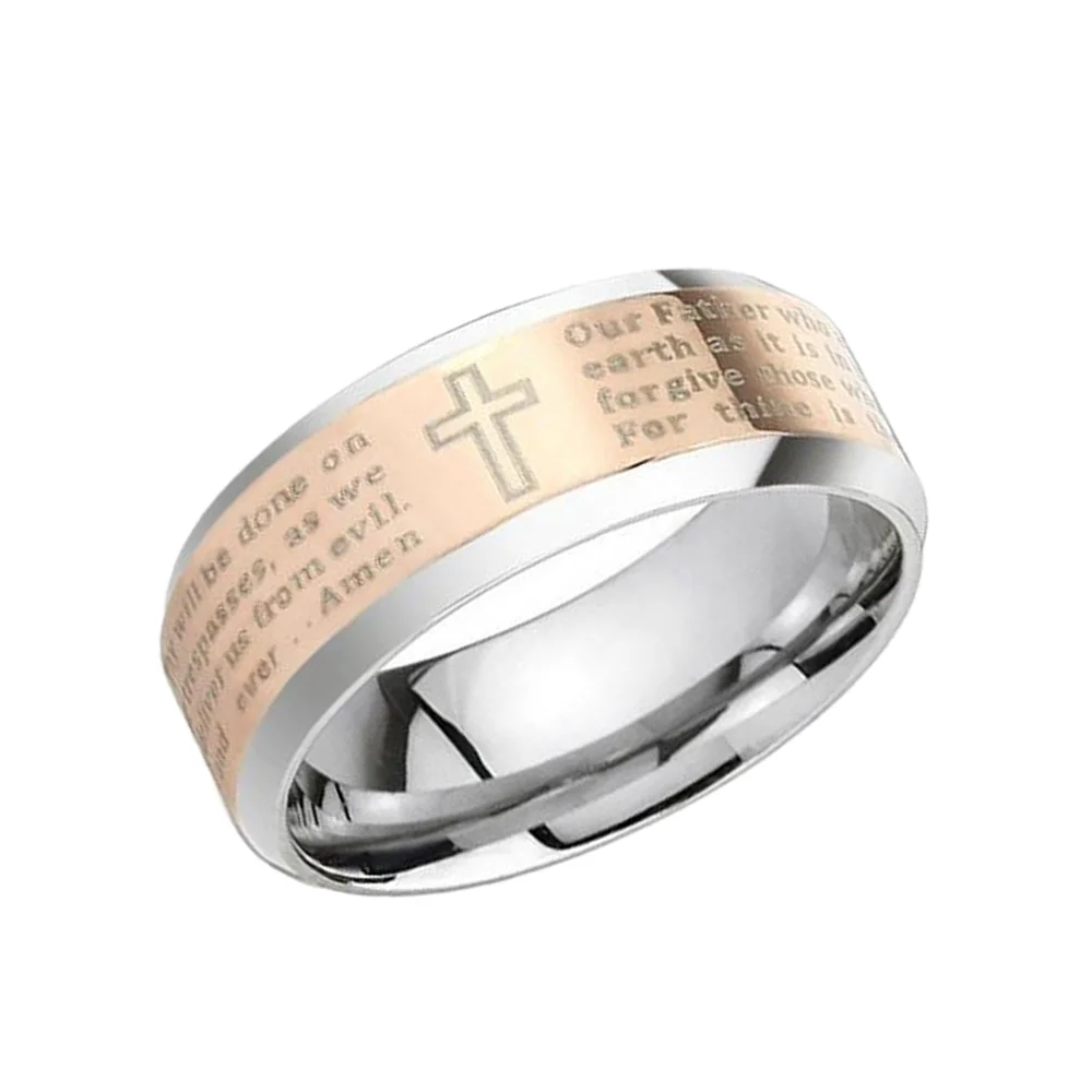 6MM 8MM Lords Prayer Brushed Finished Rose Gold Beveled Tungsten Rings