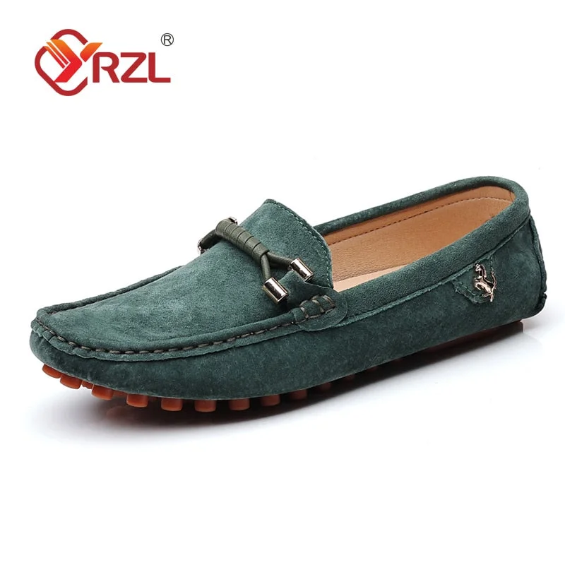 YRZL Loafers Men New Design Suede Loafers Genuine Leather Slip on Moccasins Men Comfy Green Driving Loafers for Men