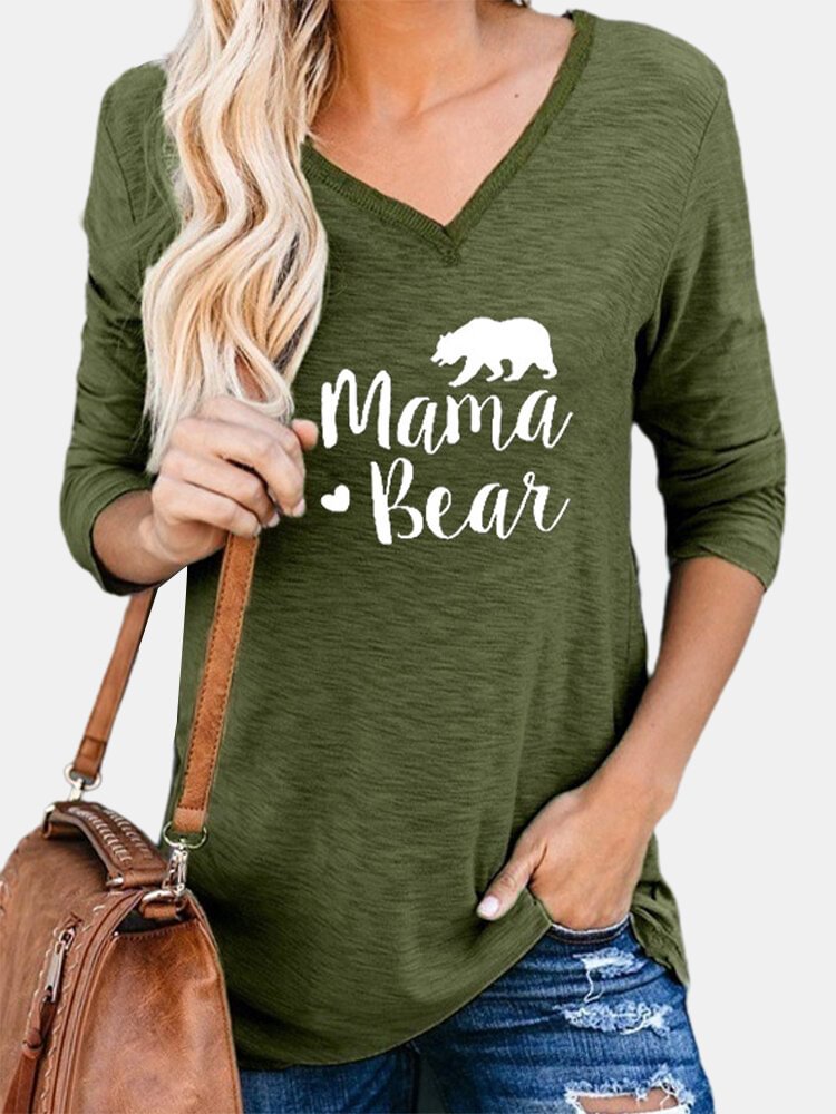 Casual Printed V neck Long Sleeve Women T Shirt P1768707