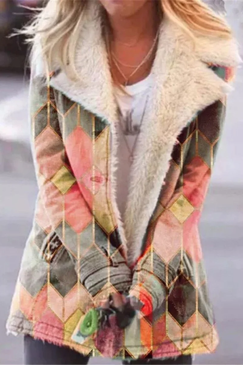 Multicolor Print Cotton Padded Coat